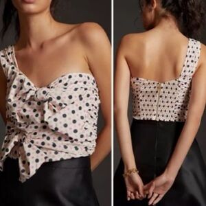 Maeve One Shoulder Polka Dot Bow Front Top Anthropologie Blouse 6